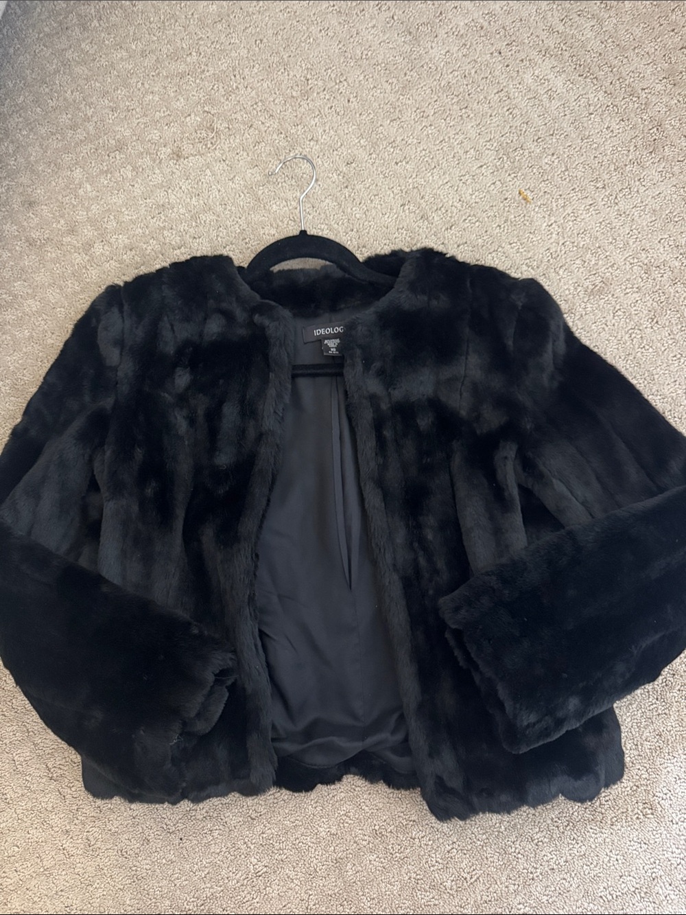 Ideology Black Plush Faux-Fur Open Jacket